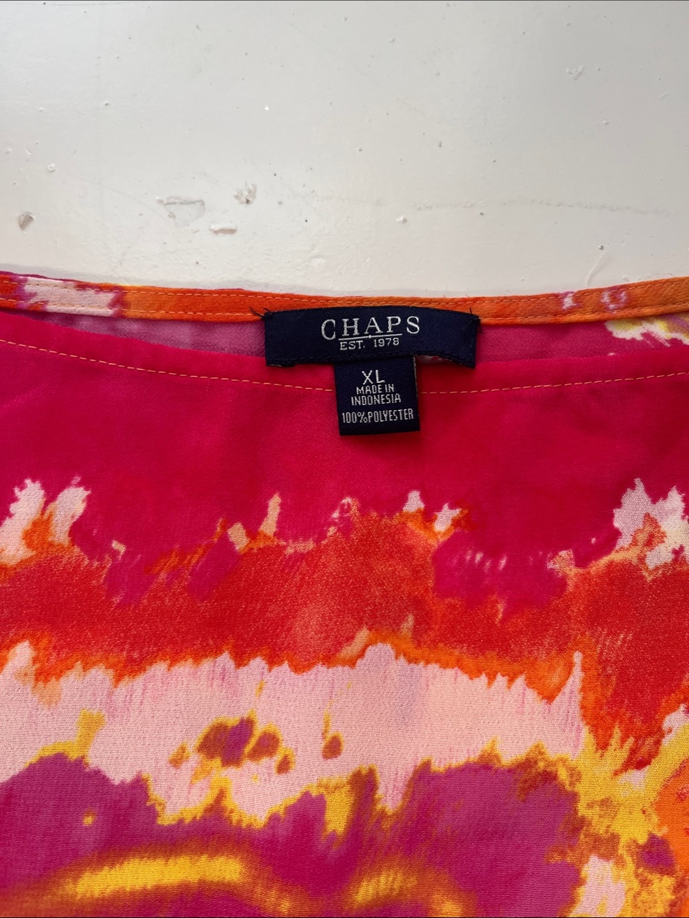 Chaps XL Short Sleeve Tye Dye Multicolor Sheer Blouse Tie Waist - Picture 5 of 5